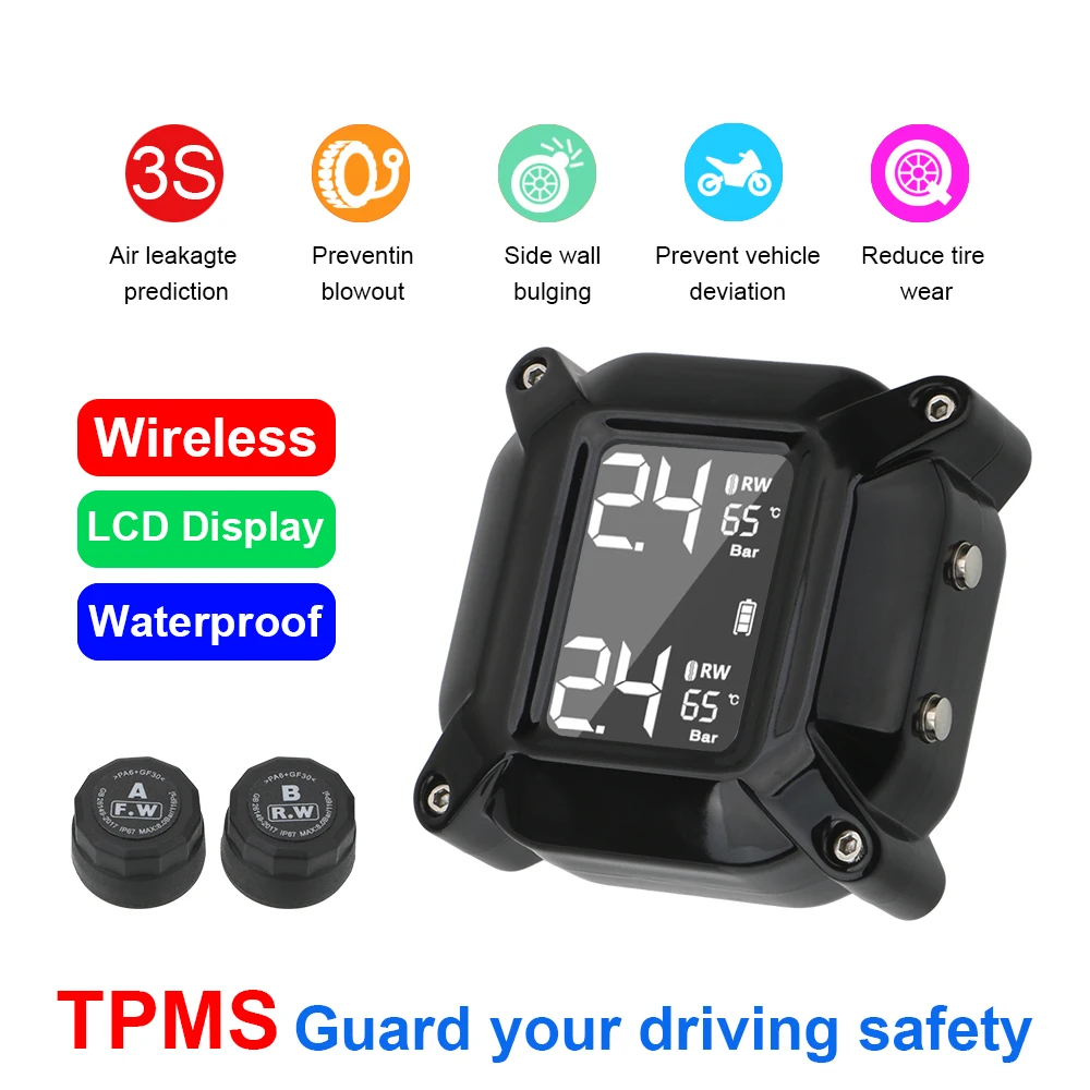 

ЖК-дисплей Дисплей Беспроводной мотоцикла система контроля давления в шинах Мото шины Давление шины Температура сигнала тревоги контроля ...