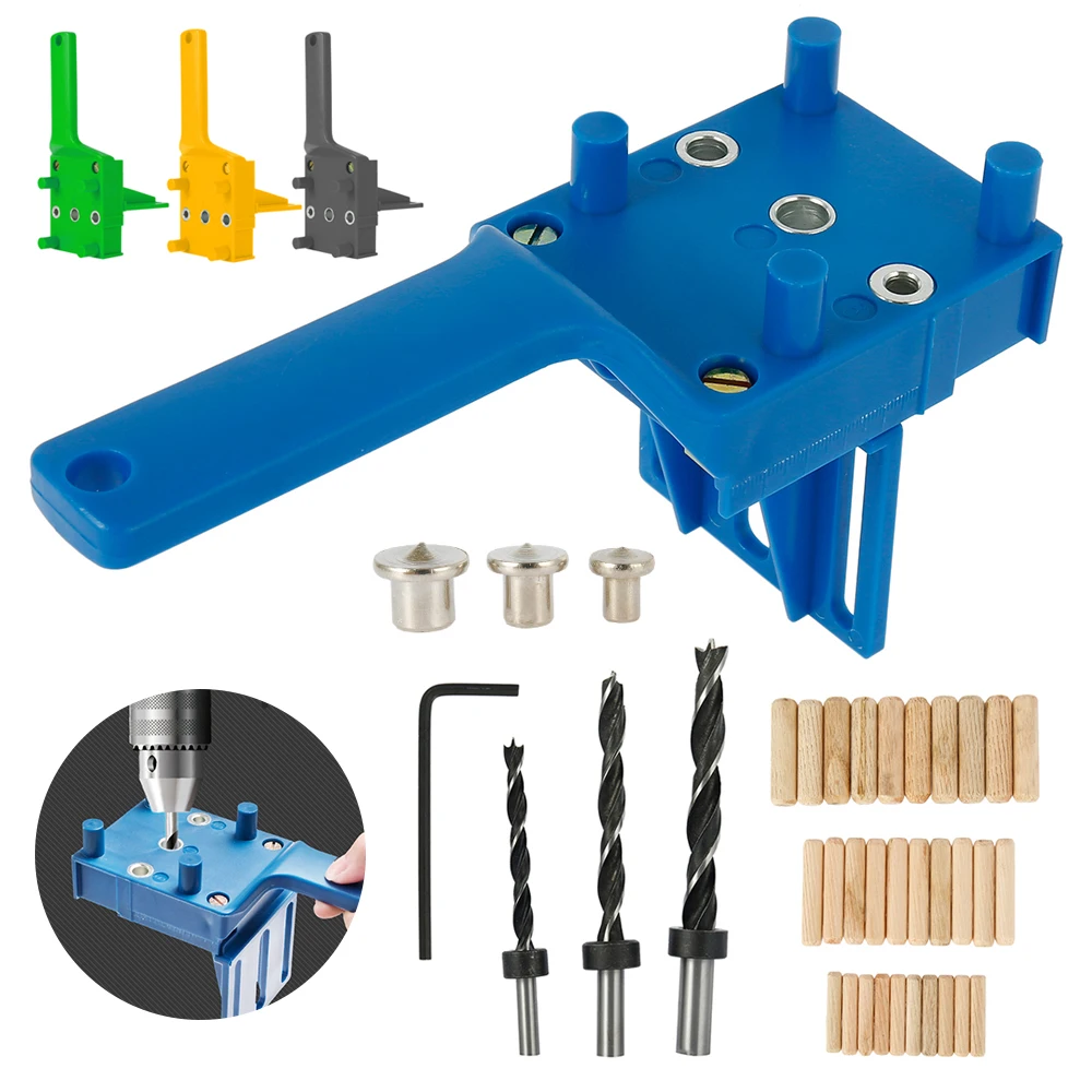 

Wood Doweling Jig Handheld Pocket Hole Jig System 6/8/10mm Drill Bit Hole Puncher for Carpentry Dowel Joints Woodworking Guide