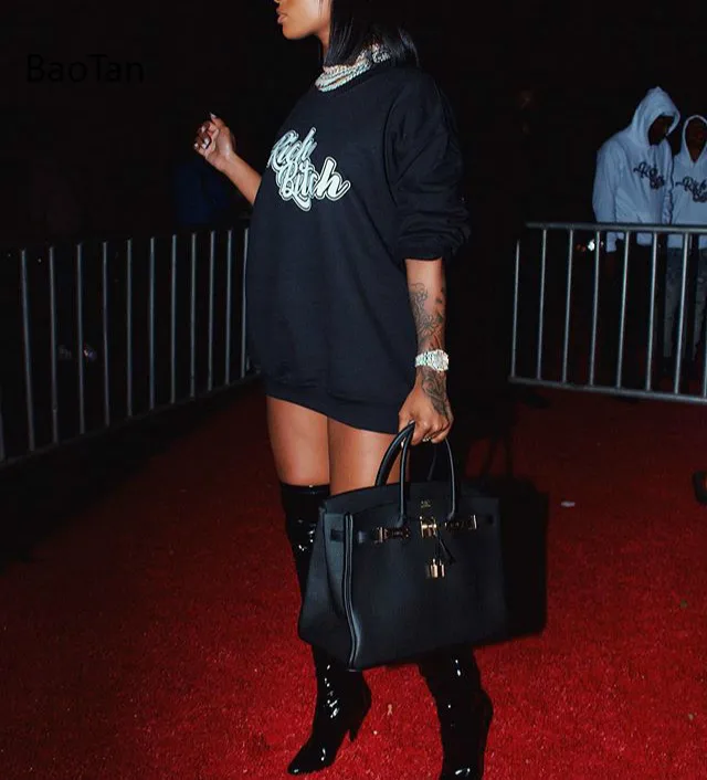 

Winter Hoodies Women Oversized Sweatshirt Printed Letters Round Neck Long Sleeve Ladies