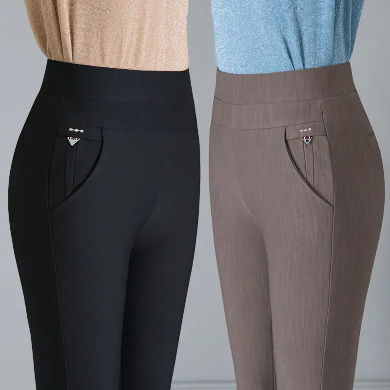 

Брюки женские в стиле оверсайз с высокой талией, хлопковые Прямые повседневные штаны с эластичным поясом, винтажные брюки-карандаш, 6XL