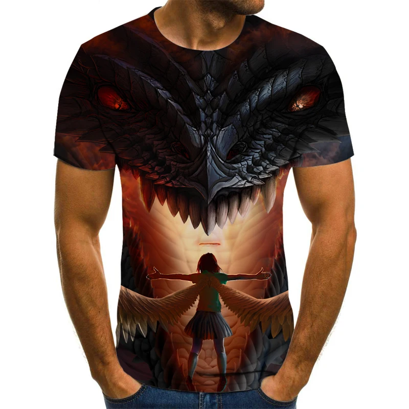 

Dragon Graphic T-shirt Animal Theme Men's T-shirt 3D Fashion Top Summer Casual T-shirt Men's O-Neck Shirt Large Size Streetwear