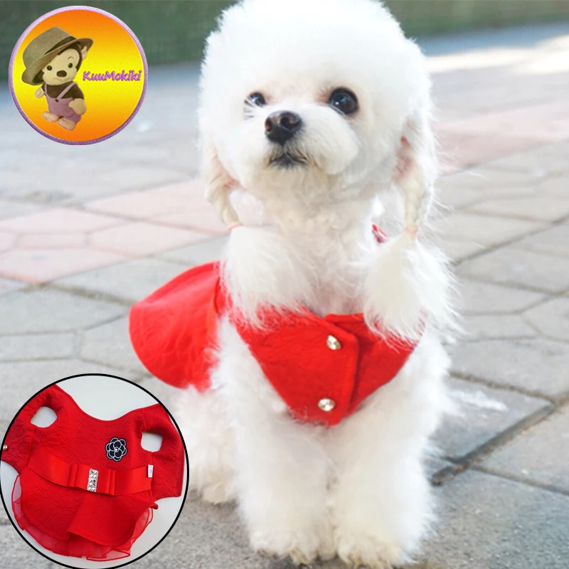Рождественский стиль красное платье для собаки платья юбка одежда кошек собак