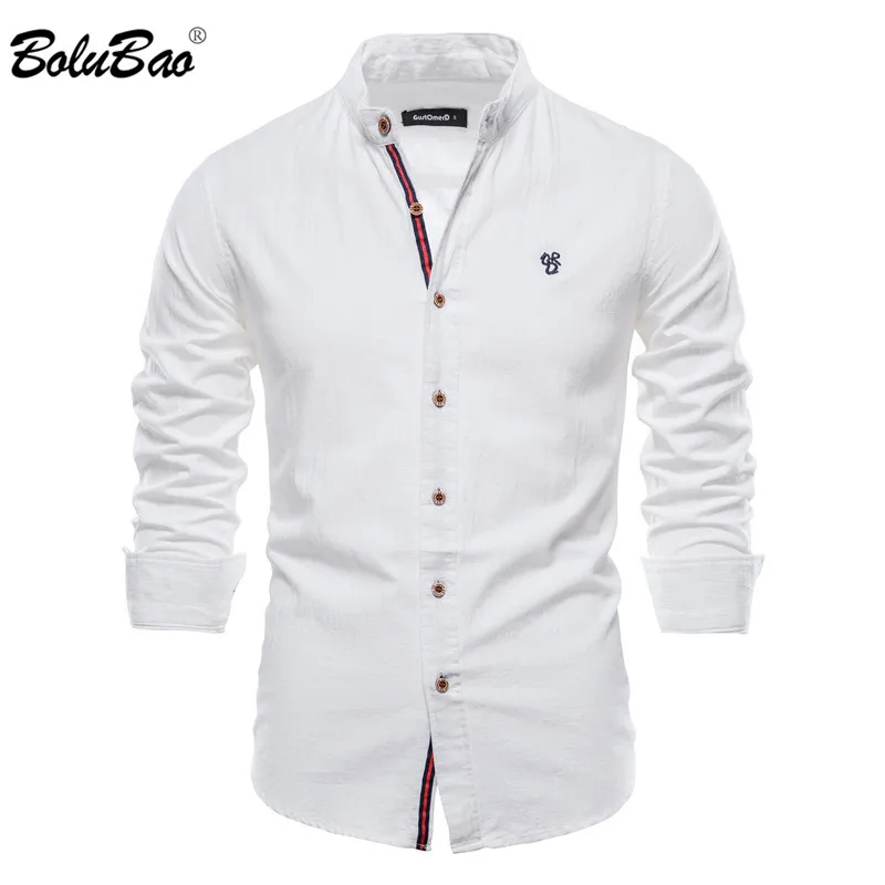 BOLUBAO новая весенняя Хлопковая мужская Однотонная рубашка высокого качества с
