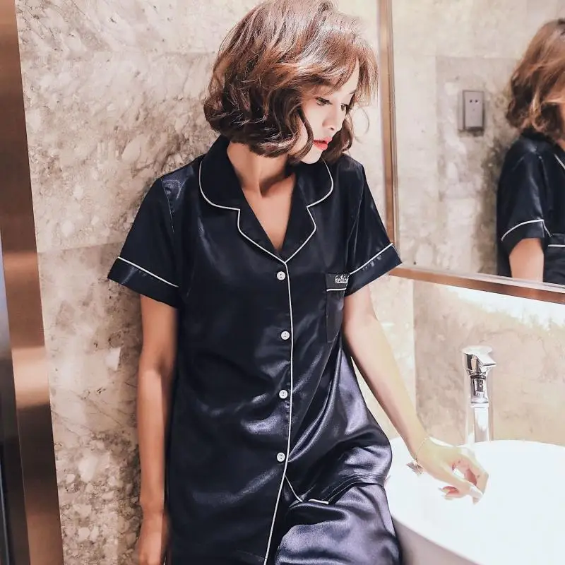 2020 весенне-летние женские пижамные комплекты шелковая атласная ночная рубашка с