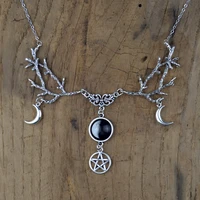 new fashion witch necklace galaxy space crescent moon witch fantasy forest twig pentagram pendant women jewelry on the neck