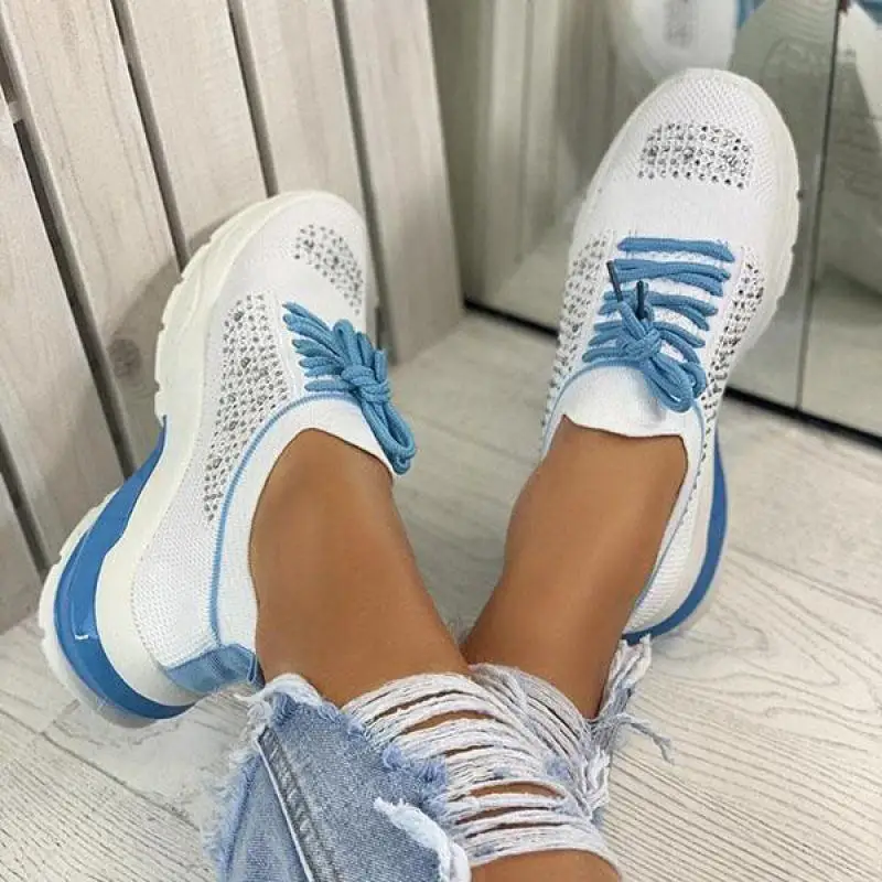 

Sneakers Women Flats Ladies Sports Shoes for Female Fashion Rhinestone 2021 New Lace Up Running Walking Casual Vulcanized Shoes