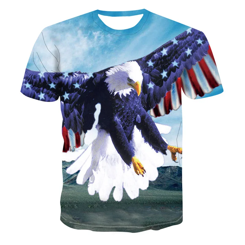 

American Eagle Cartoon T-Shirts Animal 3d Birds Print Clothes For Men 2021 Summer Casual Short Sleeve Oversize Tee Tops 4XL