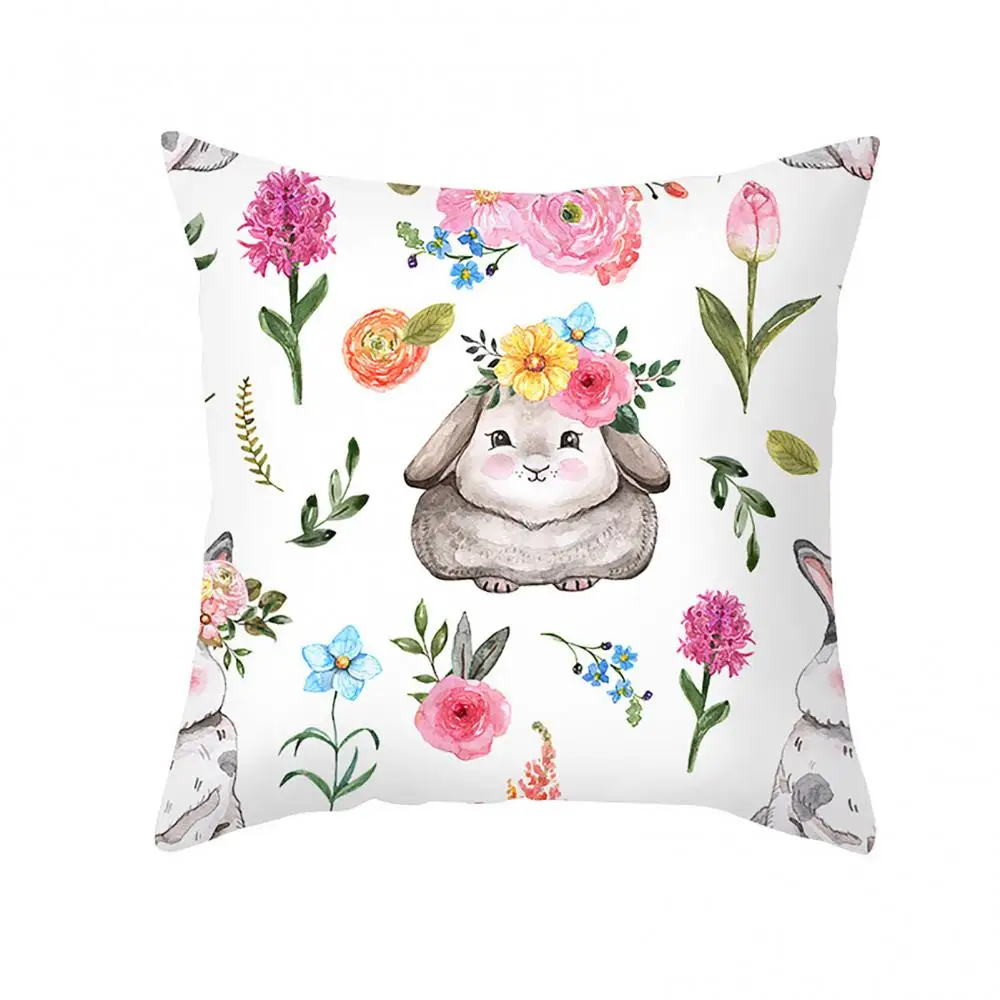 

Easter Bunny Pillow Cover Cartoon Cute Animal And Plant Pattern Removable Washable Pillowcase Sofa Cushion Office Home Decor