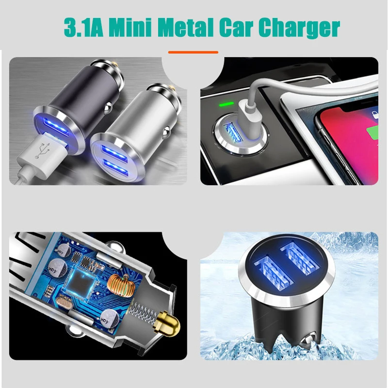 Супер мини USB Автомобильное зарядное устройство 3.1A металла для автомобиля с
