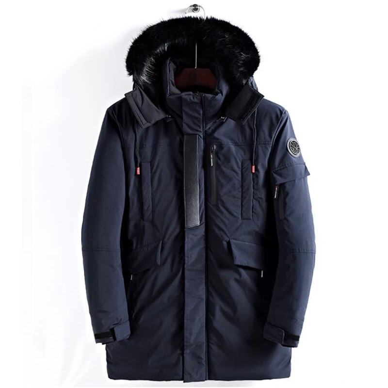 Зимняя куртка с меховым воротником плотные теплые длинные пальто мужская