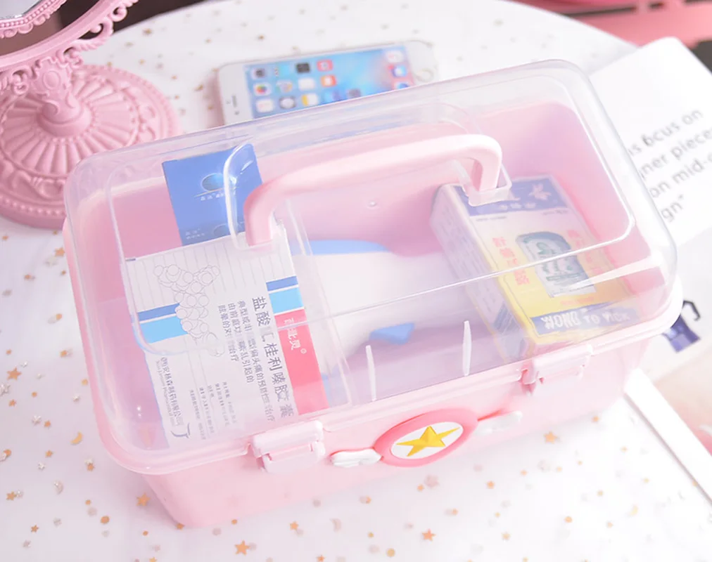 

Cartoon Cute Card Captor Sakura Household Medical Storage Box Desktop Bedroom Portable Pink Plastic Cosmetic Pill Medicine Case