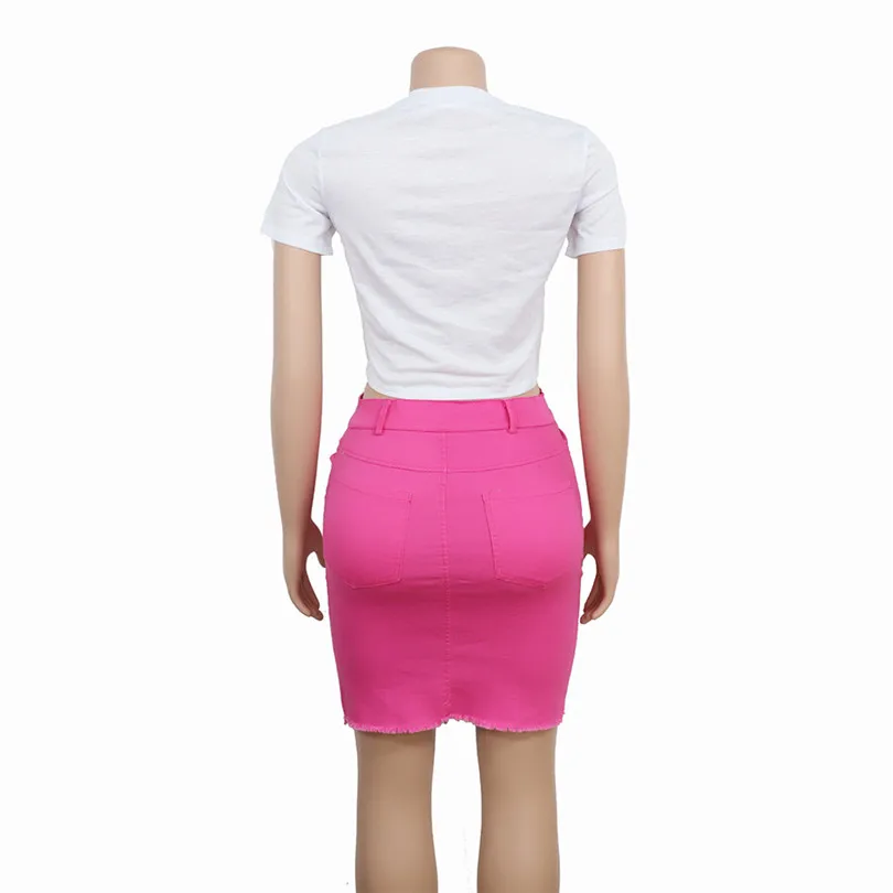 Женский комплект 2 шт. желтая розовая красная джинсовая юбка и топы летние