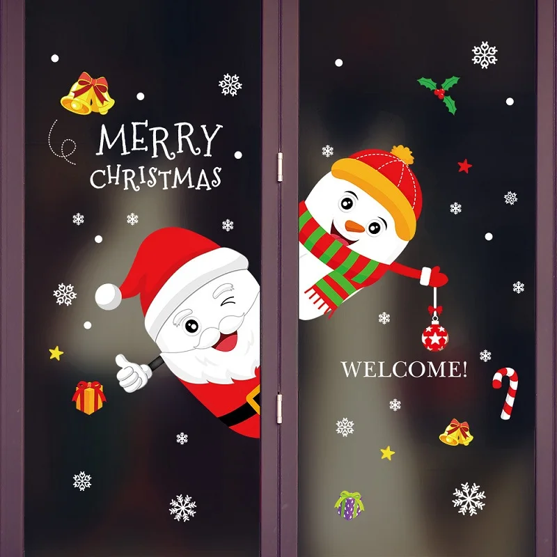 

Merry Christmas Santa Claus Snowflake Static Glass Stickers DIY Festival Decals Murals Windows Showcase Decoration Supplies