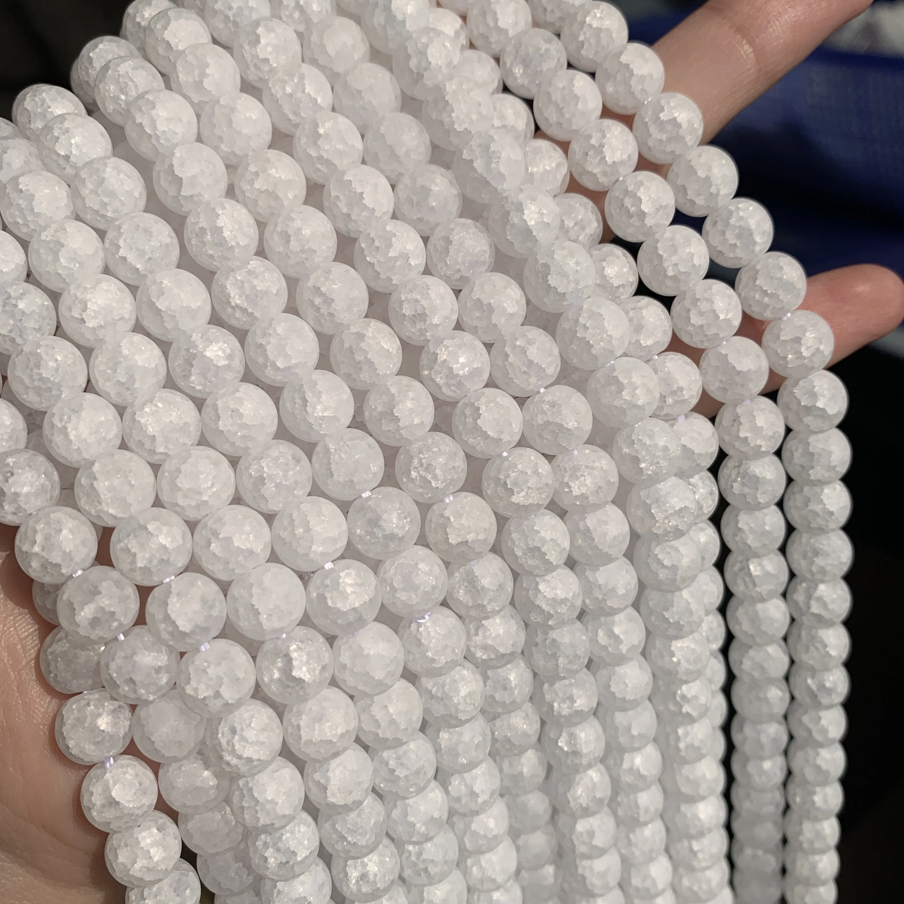 

4 6 8 10 12mm Matte White Cracked Crystal Beads Round Loose Spacer Beads for Jewelry Making DIY Bracelet Accessories 15''Inches