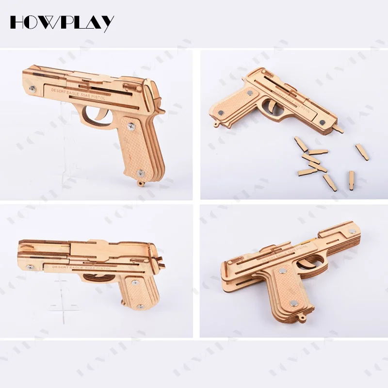 Howplay Деревянный пистолет с резиновой лентой однострелочный сборка оружия модель