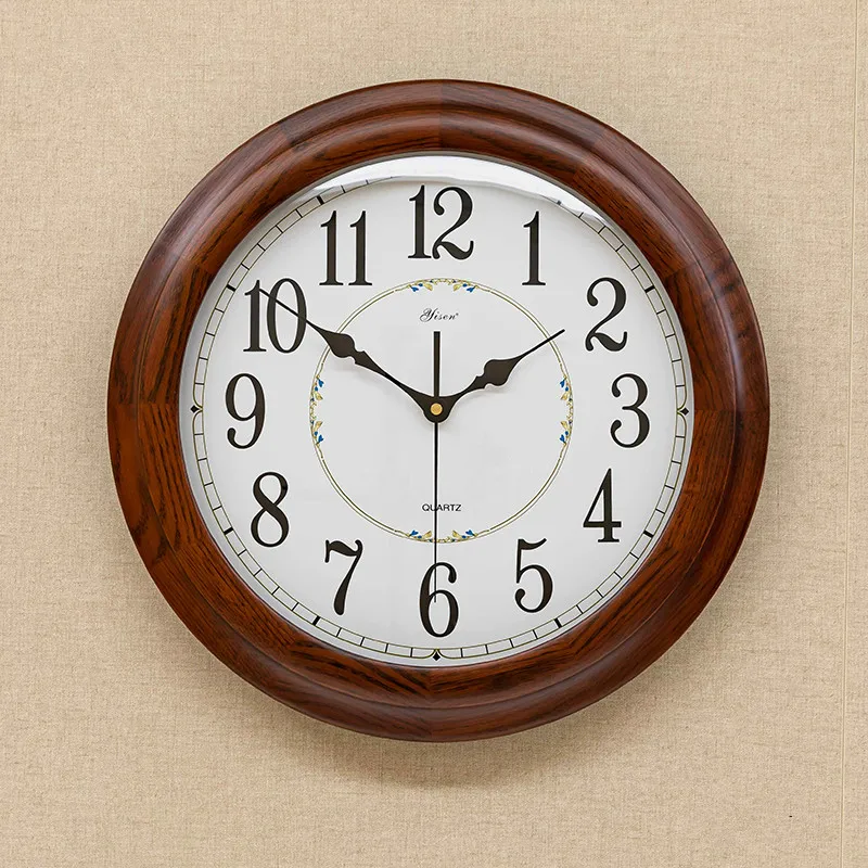 

Red Wooden Wall Clock European Style Home Decor Living Room Decoration Restaurant Wall Watch American Mute Kitchen Clock Gift