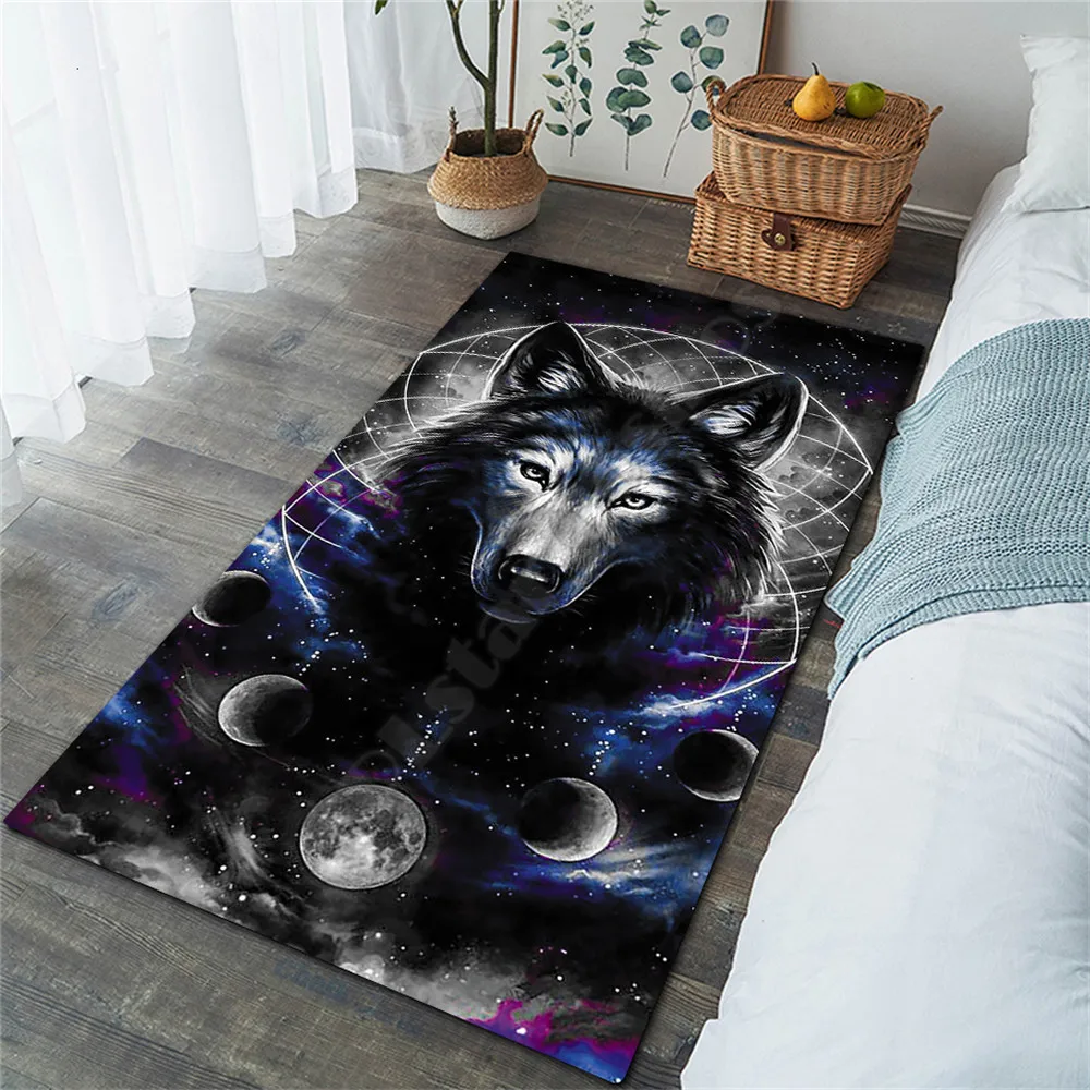 Ковер с 3D-принтом Galaxy Wolf не скользящий для гостиной спальни 03 | Дом и сад