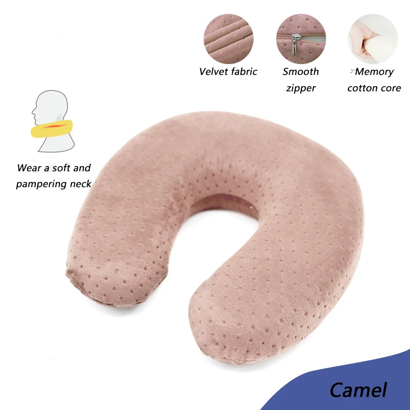camel velvet U-образная медленный отскок пены памяти Soild подушка для шеи мягкий Автомобиль Полет офис поддержка шеи самолет Путешествия Подушка для отдыха головы - Цвет: camel velvet