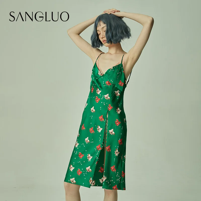 

★Mulberry silk nightdress with drawstring dress
