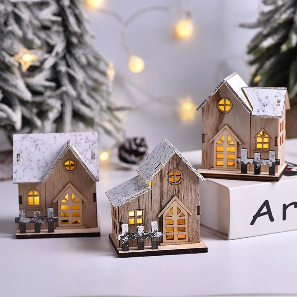 

Christmas LED Light Wooden House Luminous Cabin Merry Christmas Decorations For Home DIY Xmas Tree Ornaments Kids Gift New Year