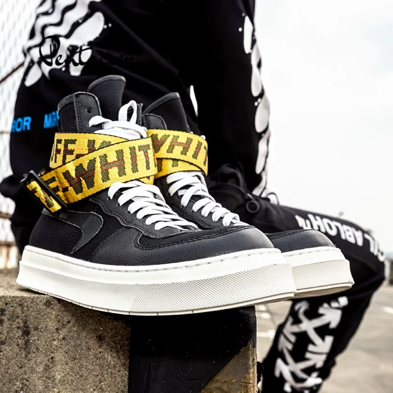 

Real Picture ow-belt yellow strap trainers unisex Handmade Personalized genuine leather Boots new designer quality Boots