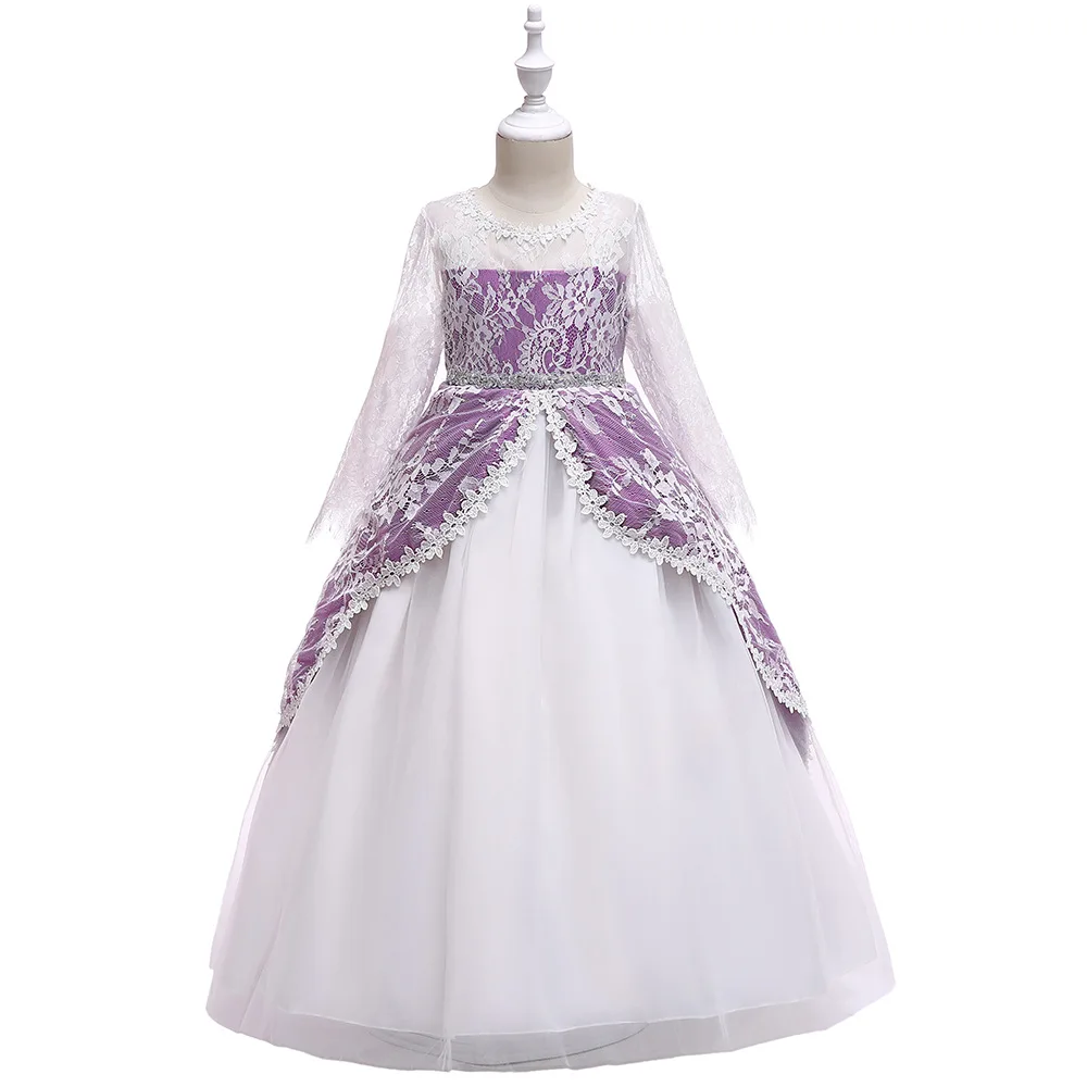 

Children's New Wedding Dress Long-sleeved Lace Princess Dress Girls Long-Shutted bridesmaid dresses