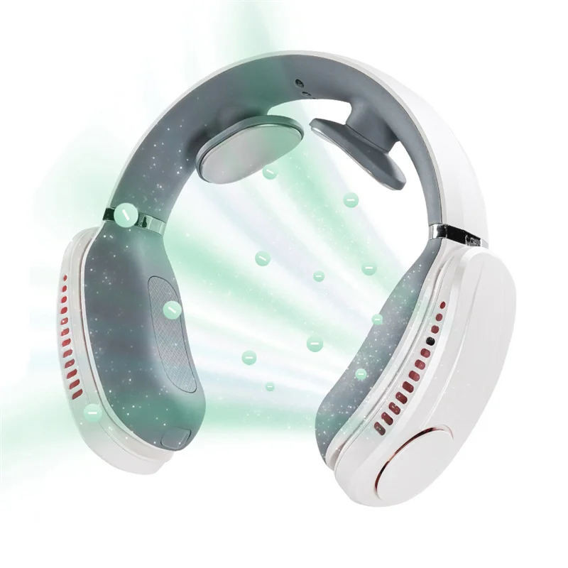 

Electric Neck Massager Hanging Neck Cooling Fan 42°C Hot Compress Nano Red Light Negative Oxygen Ion Cervical Massager Voice