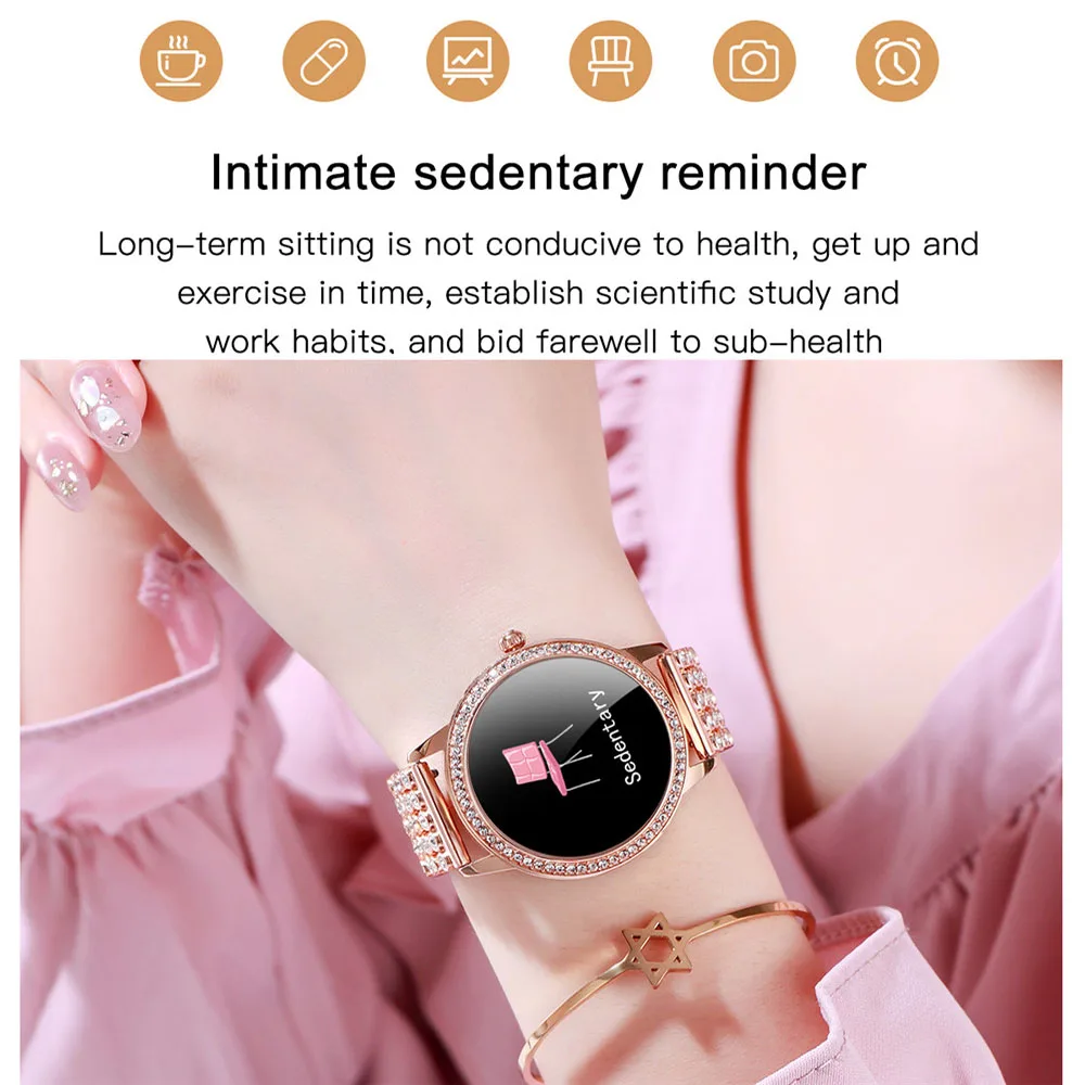 

Diamond-studded Smart Watch 2021 Women Lovely LW20 Smartwatch IP68 Waterproof Bracelet Heart Rate Steel Watches Gift For Lover