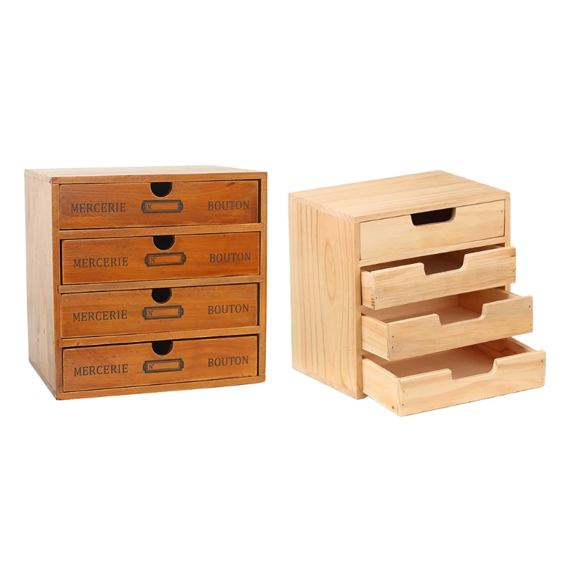 T3EA Wooden Retro 4 Layer Drawer Storage Box Desktop Dividers Organizer Cosmetic Jewelry Rustic Shelf Cabinet Home | Дом и сад