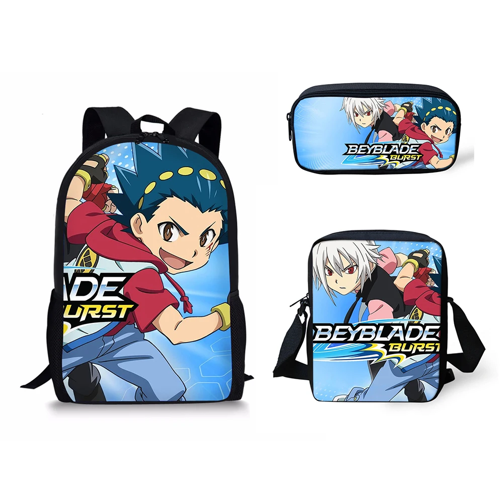 HaoYun Beyblade Burst 3Pcs Set School Backpack Shoulder bag pencil bag set cartoon Print School Bag Kids Boy Children's Book bag