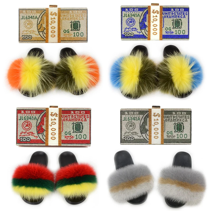 Женские шлепанцы из лисьего меха пушистые меховые сланцы для девочек Женская