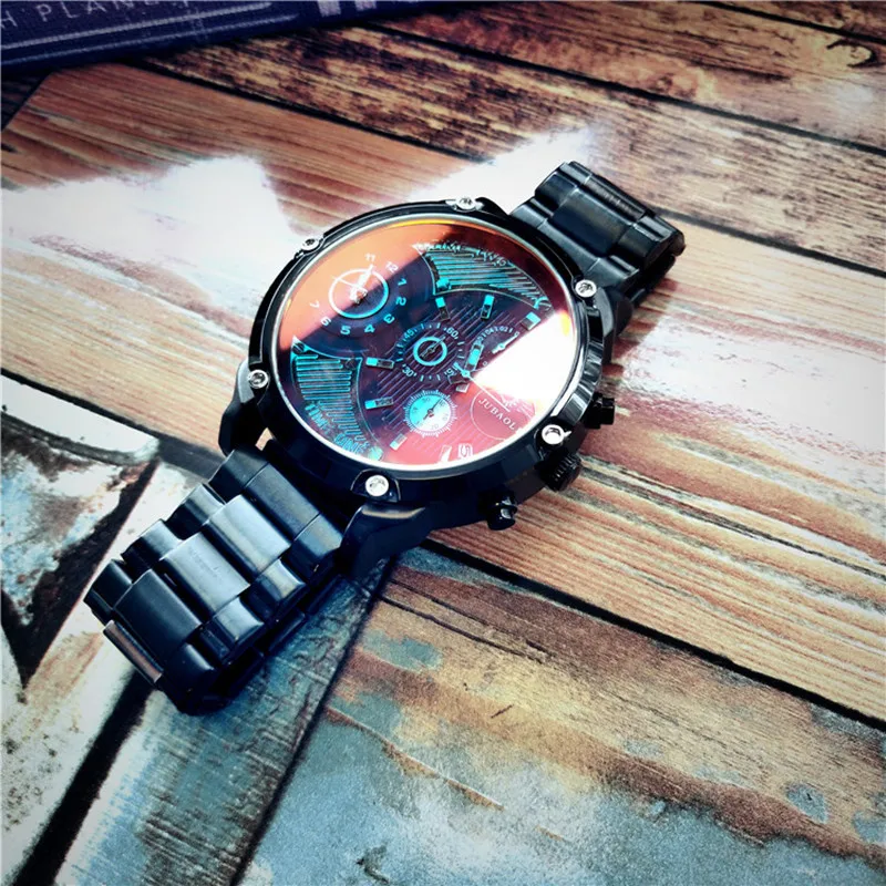 Бренд двойной дисплей времени деловые часы для мужчин золотые стальные полосы