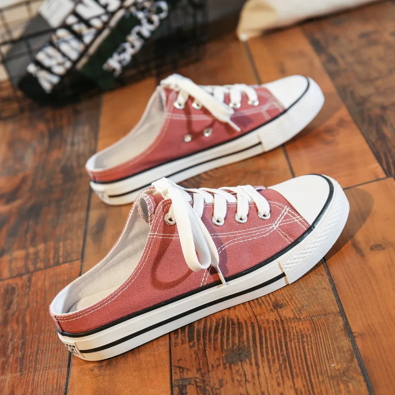 New half drag canvas shoes women 2020 spring Korean version without heels wild student sports for ZP-241 | Спорт и развлечения