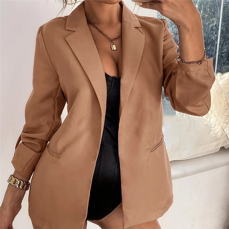 

Women Blazer Autumn Long Sleeve Cardigan Blazer Solid Color Retro Button Blazers Career Coats Elegant Ladies Streetwear