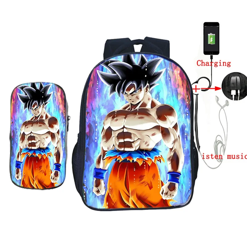 2 шт./компл. школьные сумки с пеналом аниме Dragon Ball Z рюкзак Гоку печать usb зарядка дорожные сумки для подростков
