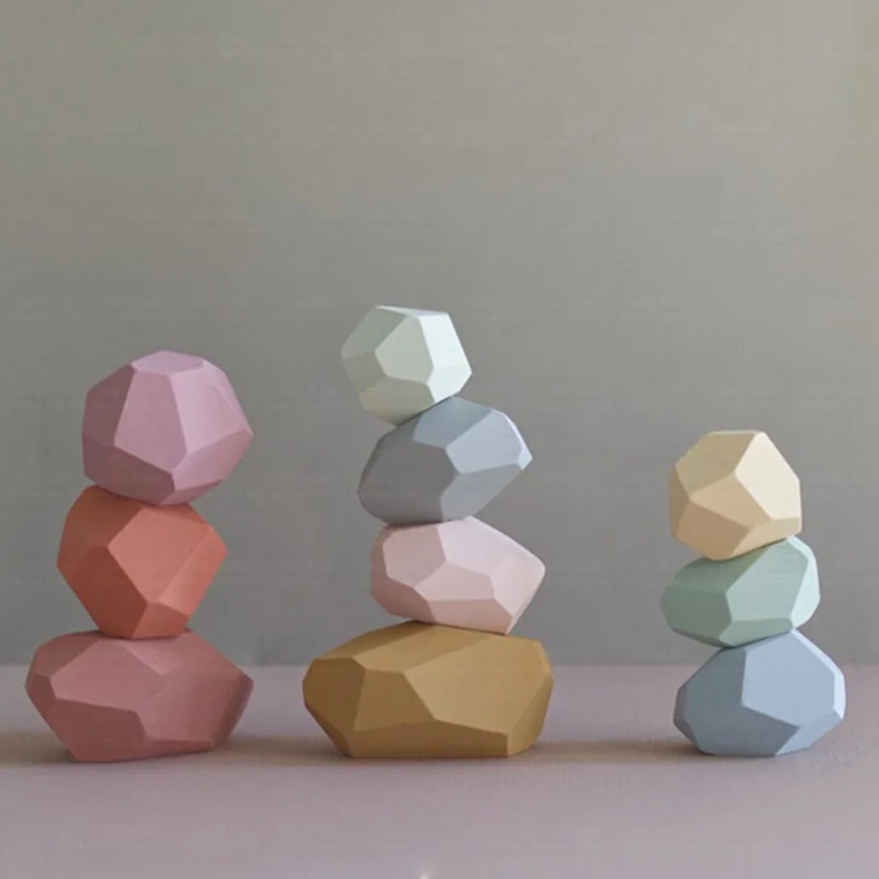 

Children's Wooden Colored Stone Building Block Interactive Educational Toy Stacking Game Home Decoration