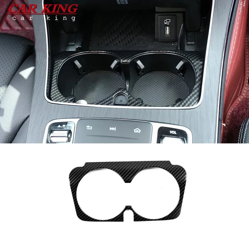 

For Mercedes Benz C E GLC G Class W205 W213 X253 Accessories Center Console Water Cup Frame Panel Trim Cover ABS Carbon Fiber