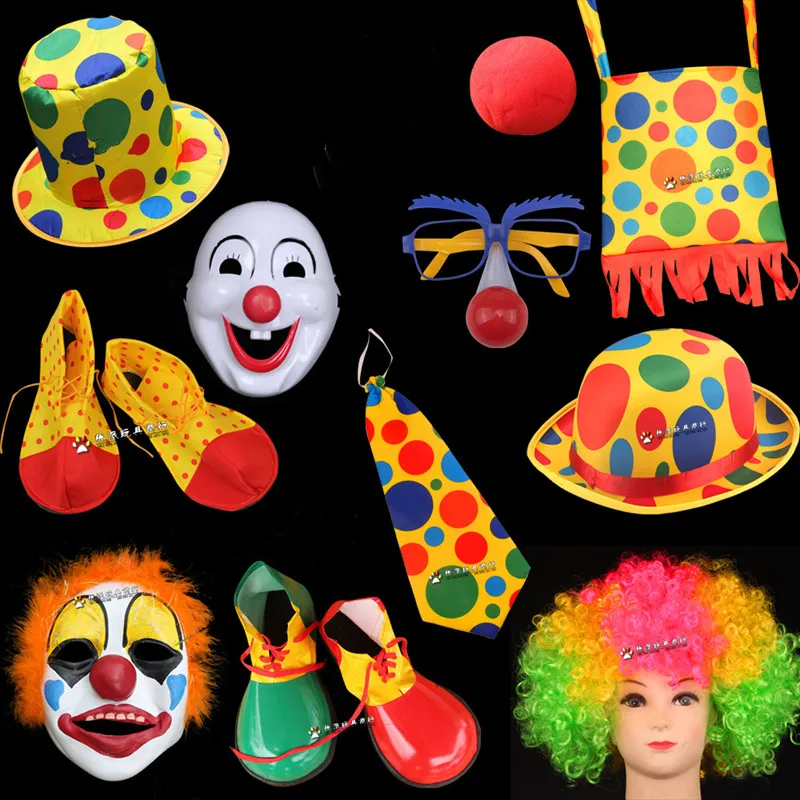 Вечерние аксессуары для костюма клоуна на Хэллоуин шапка с очками носу красочная