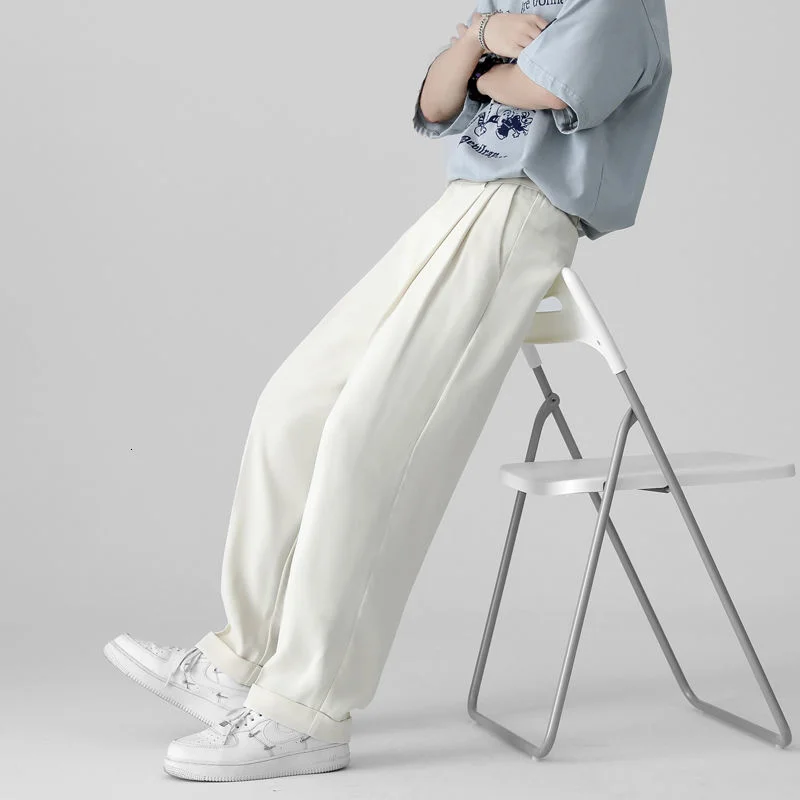 

2021 Summer Men's Ice Silk Fabric Casual Pants Formal Fashion Business Design Suit Pants Cotton Pantalon Homme Trousers S-XL