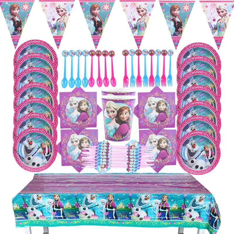 

Frozen Birthday Party Tableware Disposable Cups Plates Napkin Straw Tablecloth for Kids Girls Baby Shower Decorations Supplies