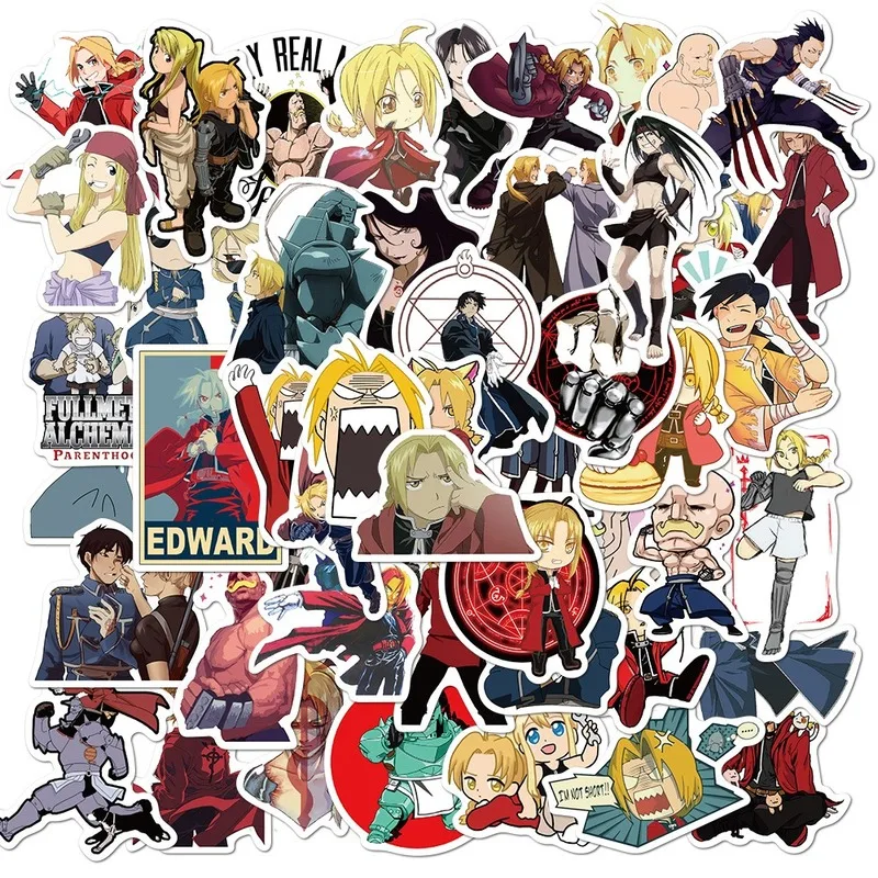 

10/50PCS Fullmetal Alchemist Sticker Toy Gifts for Kid Cartoon Anime Stickers Stationery Laptop Phone Guitar Skateboard Decals
