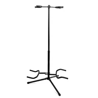 adjustable double guitar stand holds two electric or acoustic guitars