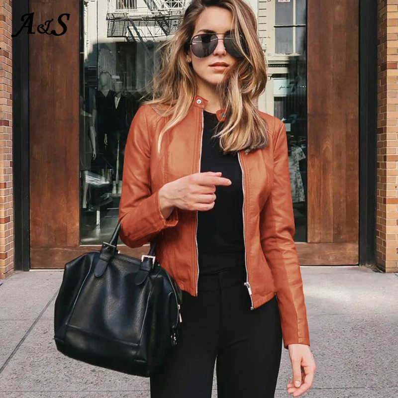 Anbenser Women PU Leather Jacket Autumn Casual Slim Soft Moto Biker Winter Faux Leather Jacket Female Coat Basic Streetwear