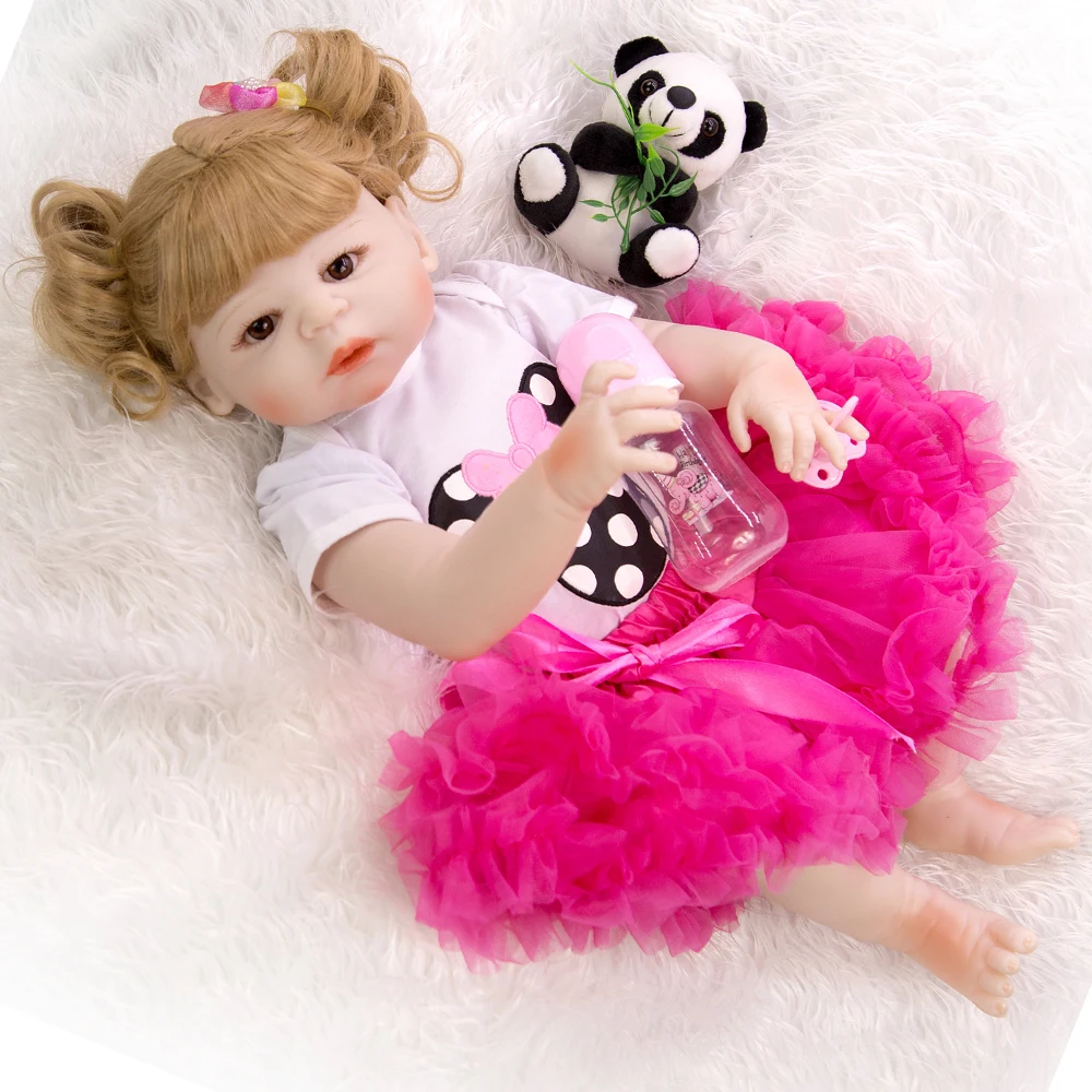 

57CM newborn bebe doll reborn toddler doll baby girl in princess dress full body soft silicone can bath Anatomically Correct