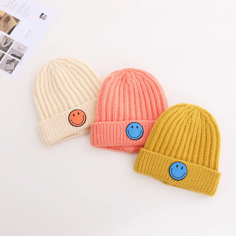 Doitbest 2 to 6 Years old Winter hat for kids beanies Patch smiley Child knit Beanie hats warm baby kid girls Earflap caps | Аксессуары