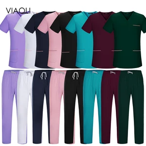 V Neck Scrubs Women uniforms tops+Pants Short Sleeved scrub tops women  Spa Uniforms wholesale clothing vendors for women sets