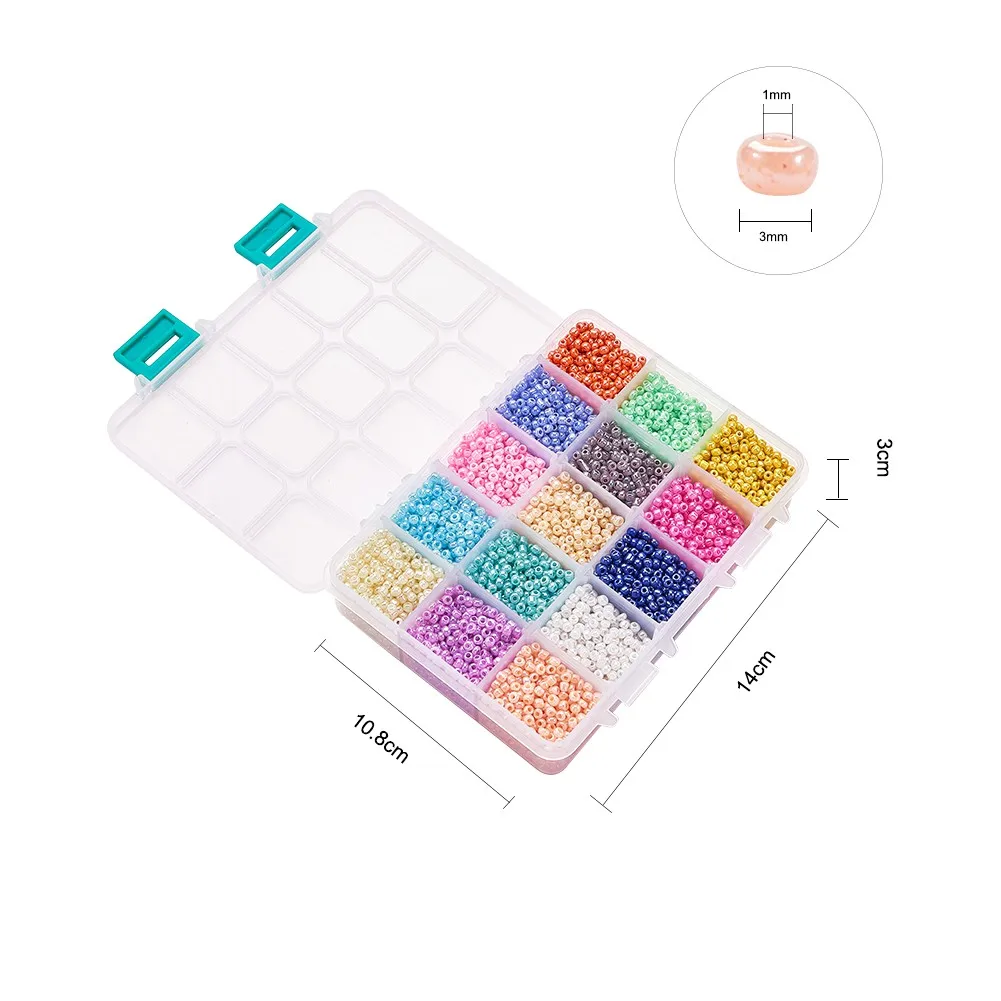 

1Box 3mm 15Colors Ceylon Round Glass Seed Beads for Jewelry Making & Bead Crafting, Hole: 1mm