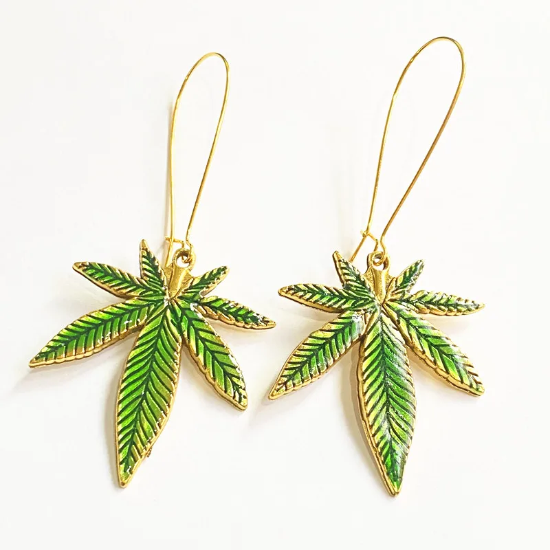 

Серьги-подвески женские из сплава, с зеленым кленовым листьем/листьями в горшке, ручной работы, 1 пара