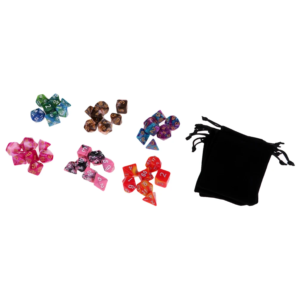 42x D4 D6 D8 D10 D12 D20 набор игральных костей с 7 сумками для TRPG MTG DND ролевых игр подарки |