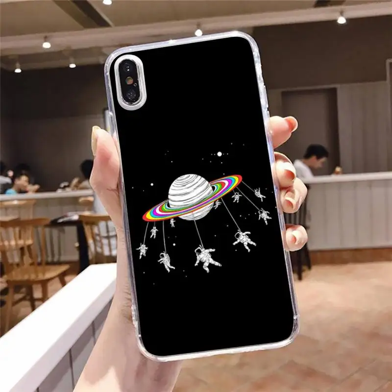 

Cute cartoon space universe starry sky Phone Case Transparent soft For iphone 5 5s 5c se 6 s 7 8 11 12 plus mini x xs xr pro max